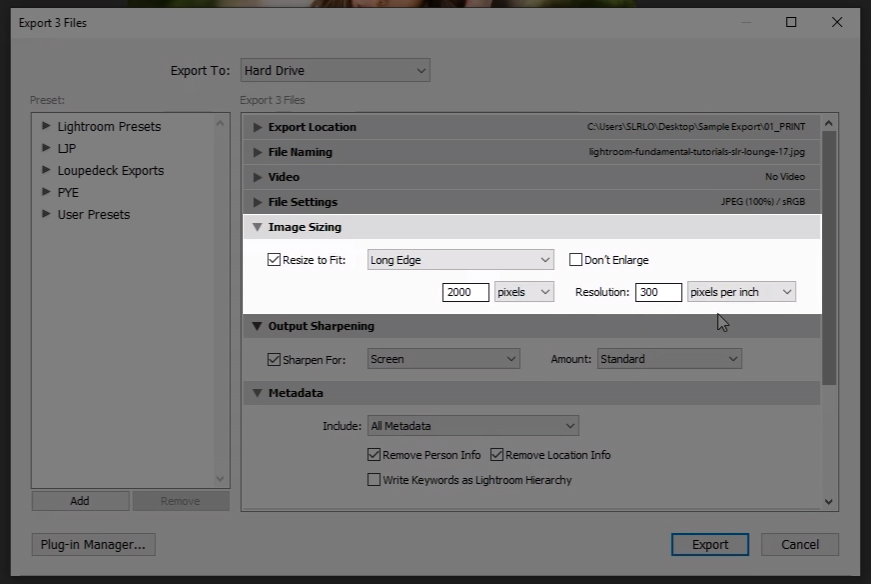 reduce picture file size lightroom 6